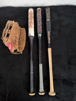 Softball Glove and Bats
