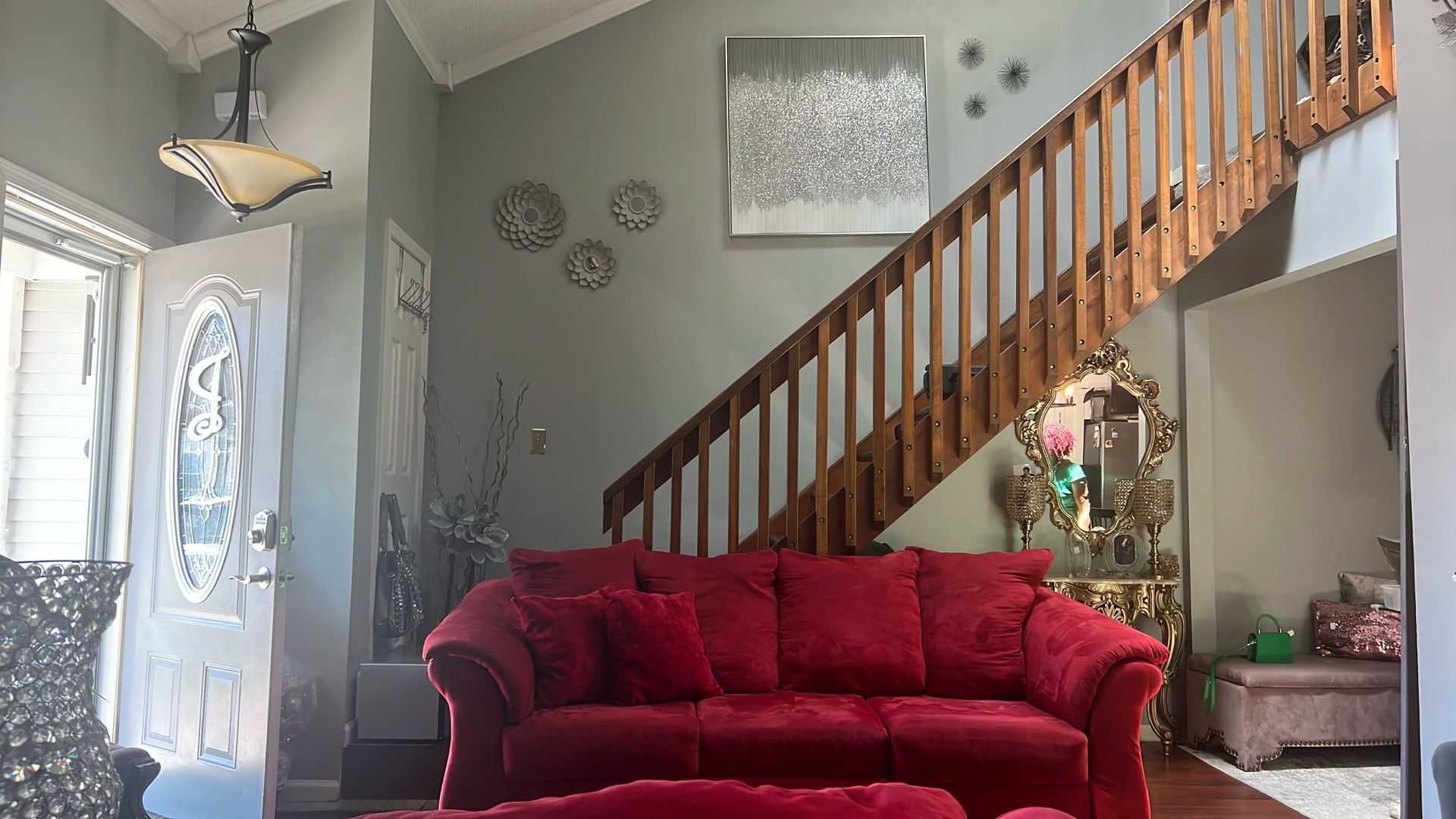 Red Microfiber Sofa And Chaise Set