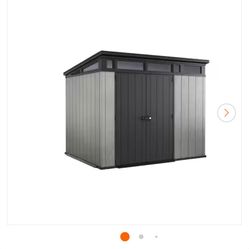  Keter Artisan 9 ft. W x 7 ft. D Grey Large Modern Durable Resin Plastic Storage Shed with Double Doors (64.9 sq. ft.