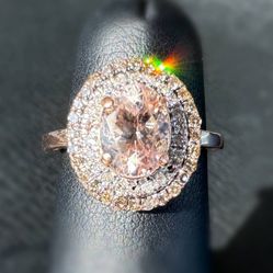 10k rose gold Natural 1.5CT Oval Pink Morganite & 0.55CTW Diamond Double Halo Engagement Ring sz 5