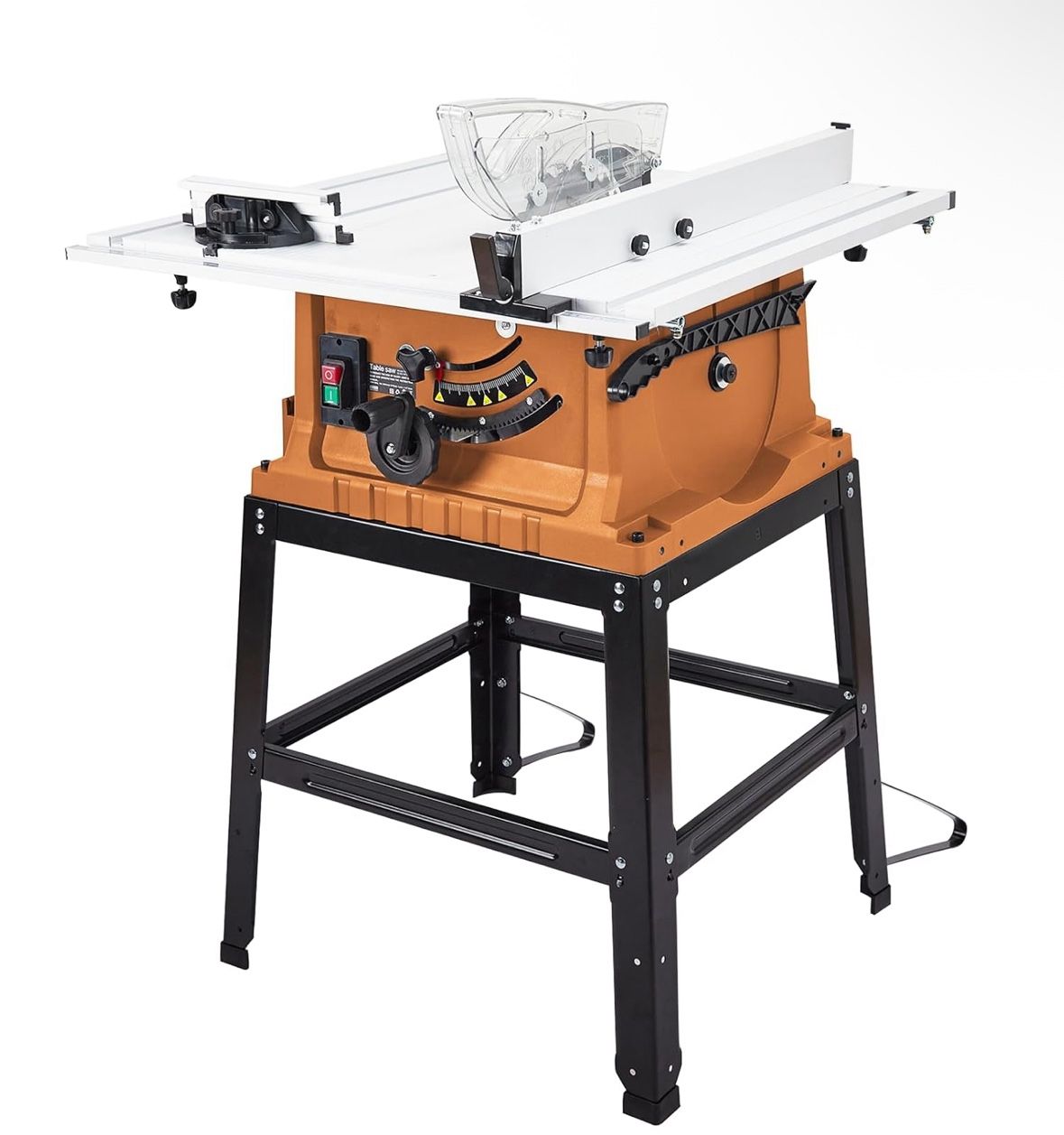 Table Saw, 10 Inch 15A Multifunctional Saw with Stand & Push Stick for Jobside, 90° Cross Cut & 0-45° Bevel Cut, Cutting Speed Up to 5000RPM, Adjustab