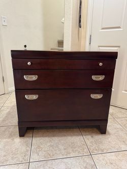 Solid Wood MCM Dark Cherry 3 Drawer Filing Cabinet