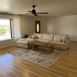 Beige Linen Sectional Couch 