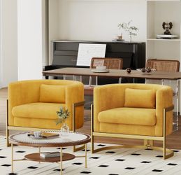 Barrel Accent Living Room Arm Chair Velvet Tub Bucket Side Chair-Yellow Arm Barrel Bedroom Living Waiting Reading Room Reception Area, Upholstered Thi