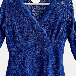 NWT Blu Sage Lace Sequin Royal Blue Evening Dress  - Size 10P      