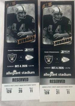 2 Raiders vs Chiefs Tickets Oct 4 2026