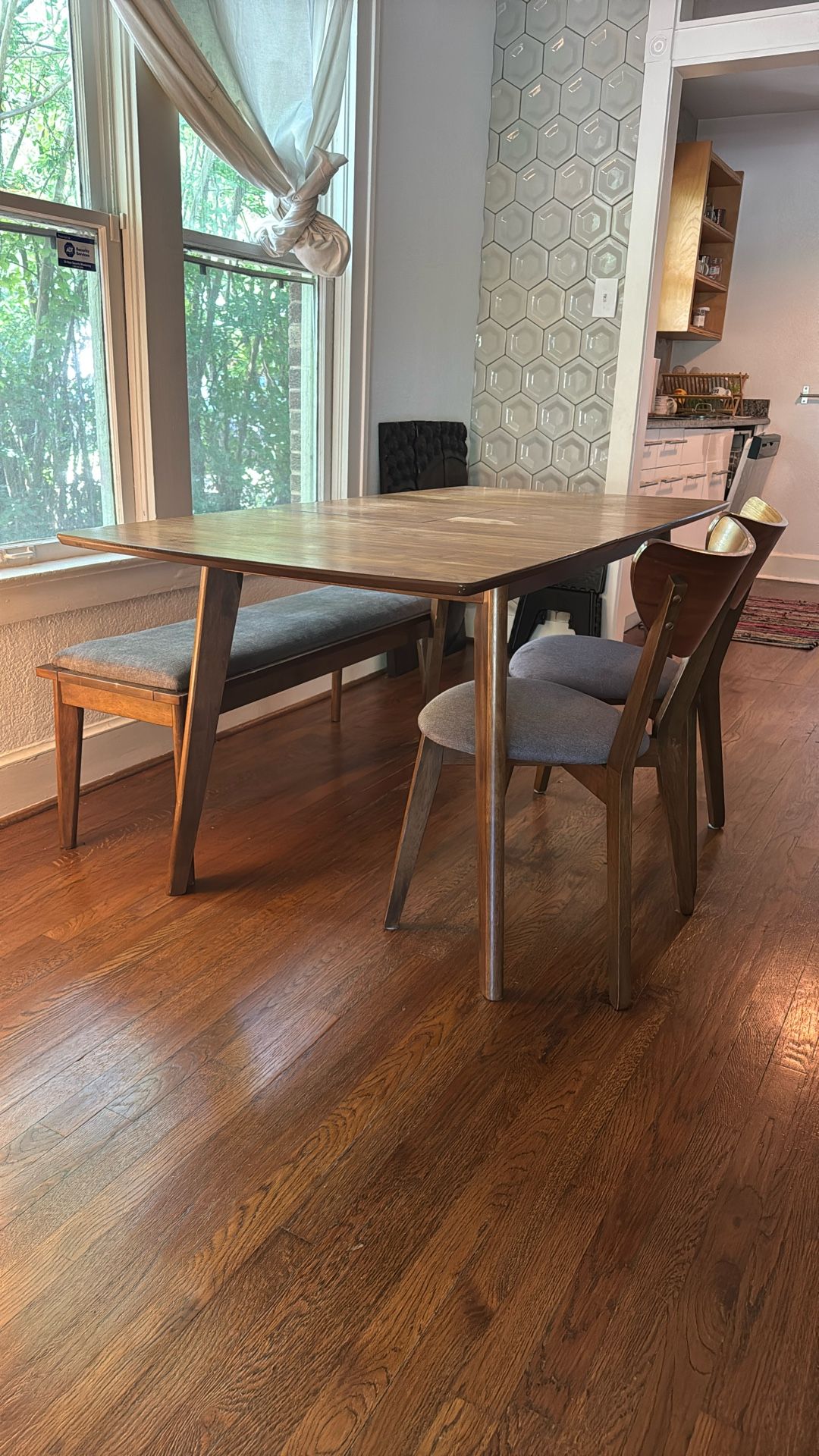 Foldable 70s vintage Style Wooden Table Chairs Bench Set