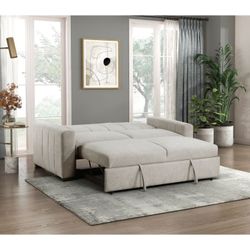 Brand new 85"x68" biege linen sofa bed with pocket coils cushions