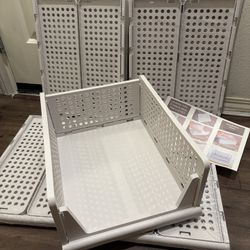 5 Pack Stackable Closet Storage Basket, Multifunctional & Foldable Closet Organizer for Bathroom Kitchen Laundry Room Wardrobe Storage, Space-Saving C