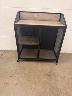 Industrial Rolling Bar Cart with Mesh Doors