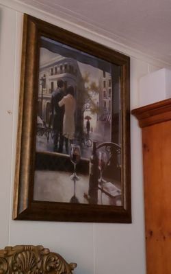 Romantic Cafe Paris Scene Painting Framed Italy Picture