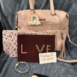 Lily Jade Shaylee Diaper Bag Purse Work Bag Color Pink Leather 