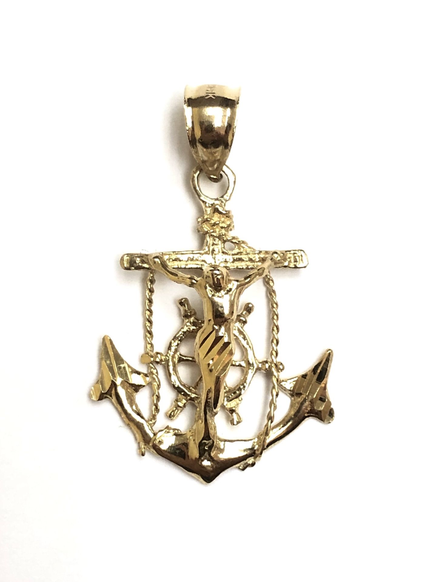 Beautiful anchor with Jesus religious pendant 14k fine jewelry yellow gold.