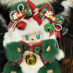 Custom green & white Labubu 