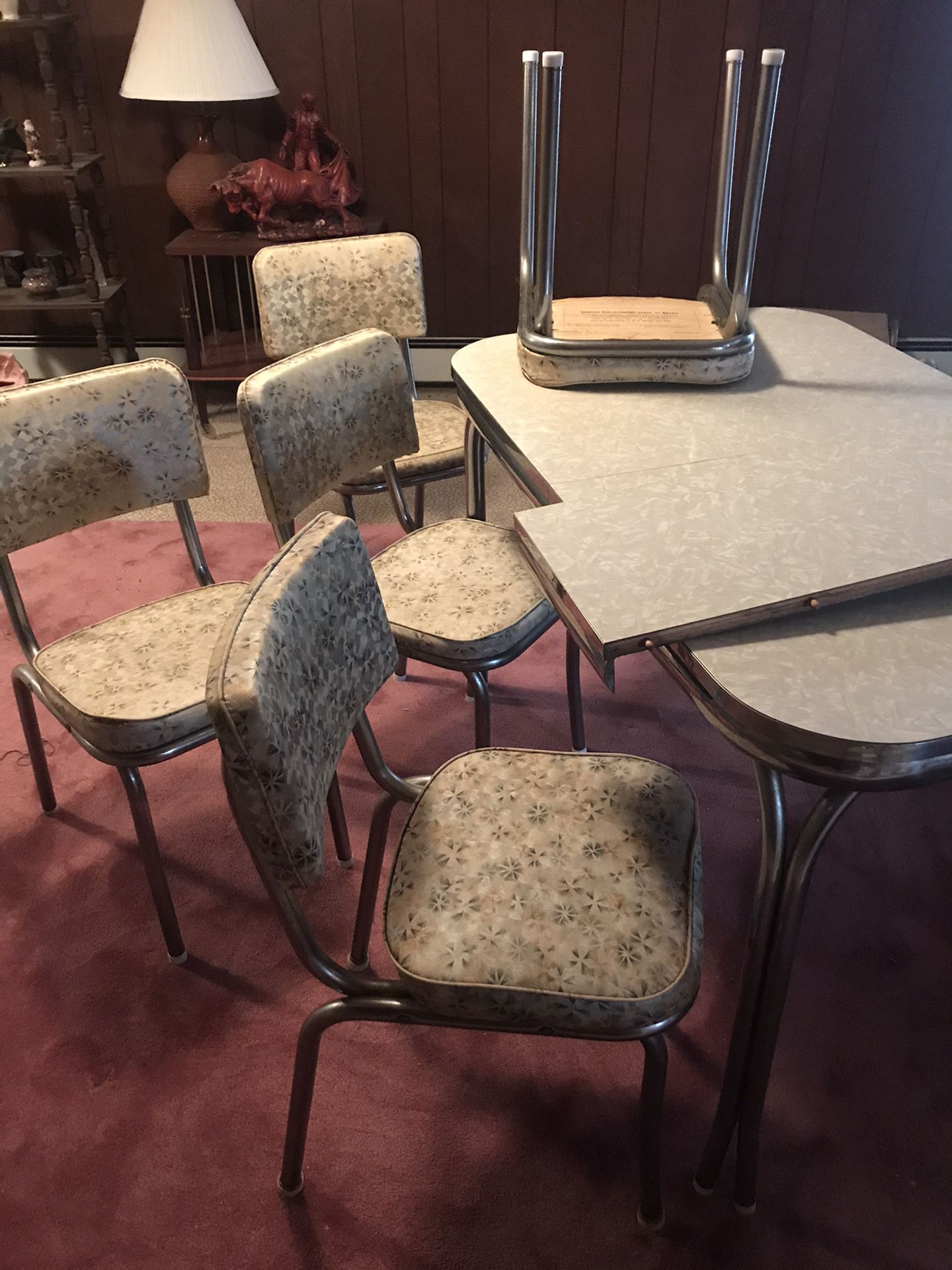 Original Retro Chrome Kitchen Table, 6 chairs, Formica ,1950’s, 1960’s, Deluxe Dinette, Great Condition