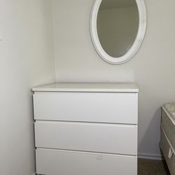 PRICE DROP: White 3-Drawer Dresser and Matching Oval Wall Mirror