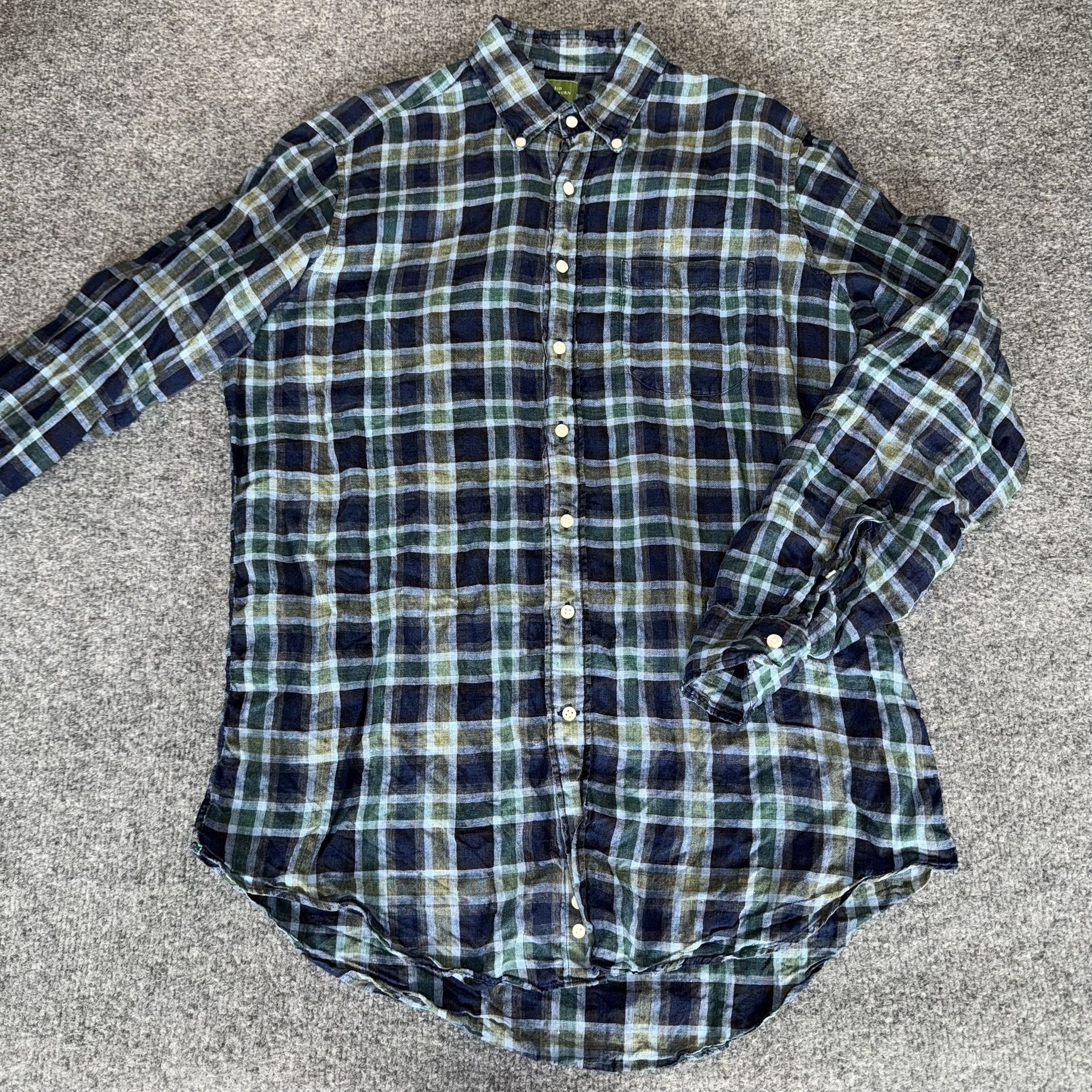 Sid Mashburn Linen Shirt Mens Medium Plaid Long Sleeve Button Up Casual Summer