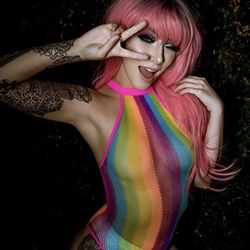 Rainbow Mesh Striped Bodysuit 