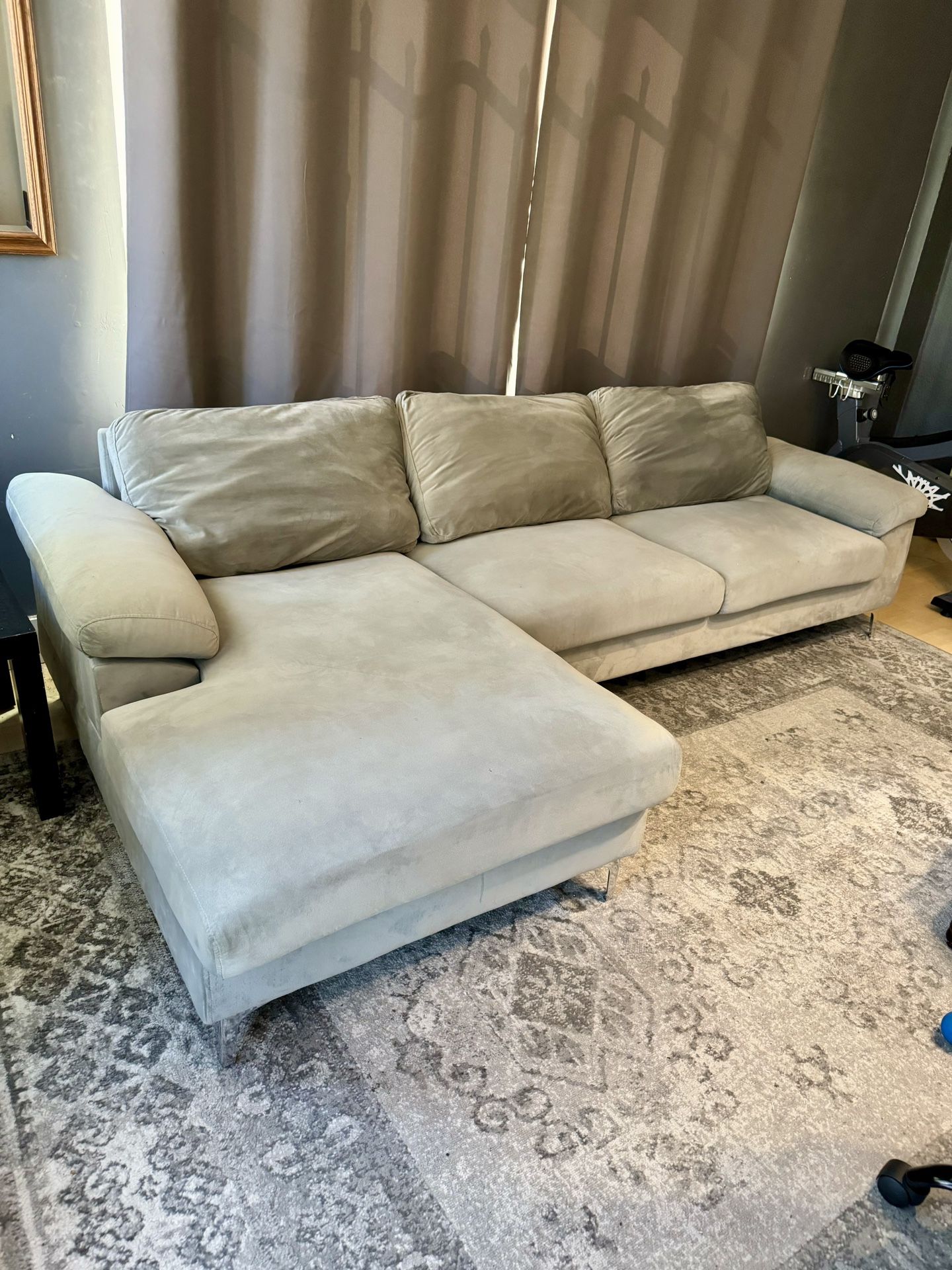 Icy Blue Grey Sectional Sofa With Chaise 