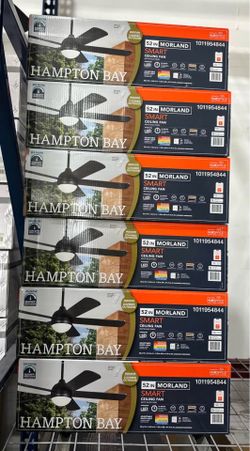 Hampton Bay Morland 52 in. Smart Indoor/Covered Outdoor Matte Black Ceiling Fan with Remote and Integrated LED Powered