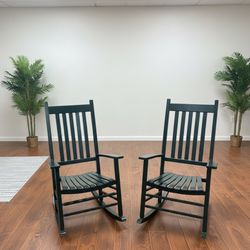 Set of 2 Dark Green Patio Wood Rocking Chairs - OBO