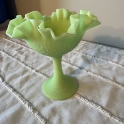 Fenton Lime Green Satin Persian Medallion Comport