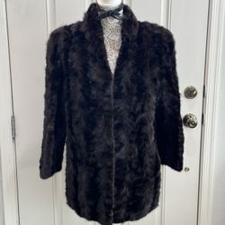 Vintage Elegant Brown Mink Fur Coat w/Pockets -M