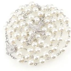 N179 – Beautiful White Rosary, Jesus, Virgin Mary!