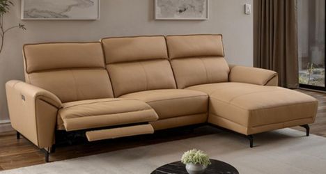 Brand New Brown Top Grain Leather Power Reclining Sectional Sofa