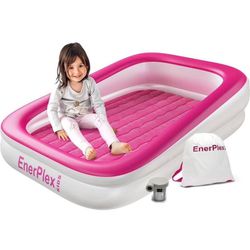 Inflatable Travel Bed with High Speed Pump, Portable Air Mattress for Kids on The Go, Blow up Toddle