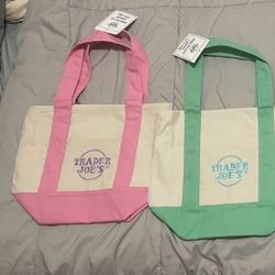 Trader Joes Pink And Green Pastel Tote Bags