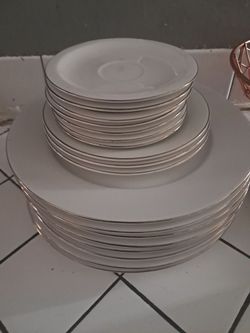White Ceramic Plates with Gold Rim Set