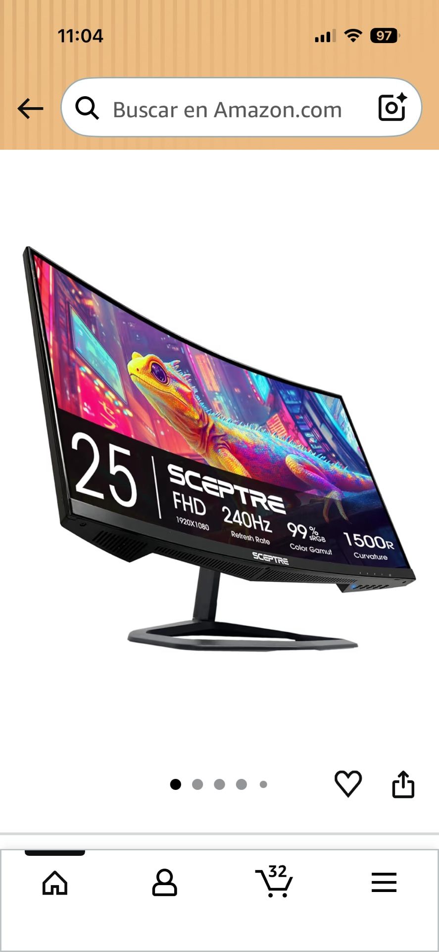 Monitor 25 SCEPTRE FHD 240Hz 1920X1080 Refresh Rate 99 % Color Gamut SCEPTRE 1500R