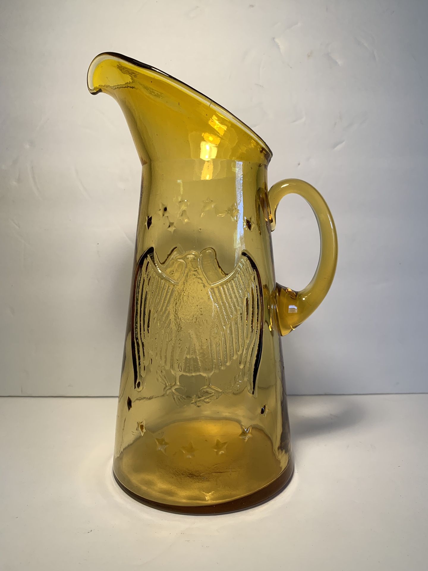 Dining  Stunning Tall Pitcher W Amber Applied Glass Handle 4