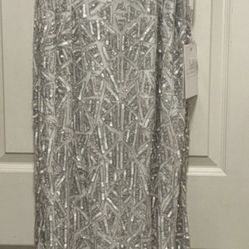 Mac Duggal White sequin Sleeveless Long Gown 
