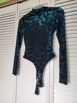 Akira Sheer Bodysuit With Velvet Leaf Print 