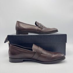 Prada Brown Leather Slip On Loafers With Box