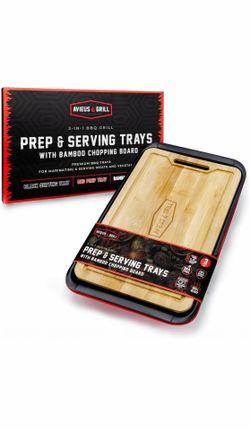 BBQ Prep & Serving Tray Set w/ Bamboo Cutting Board