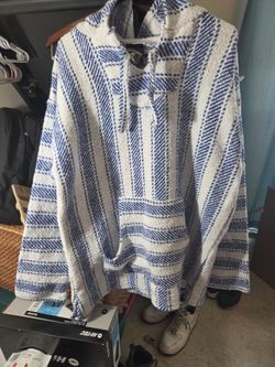Baja Billy's Mexican blanket poncho Blue White Size extra large