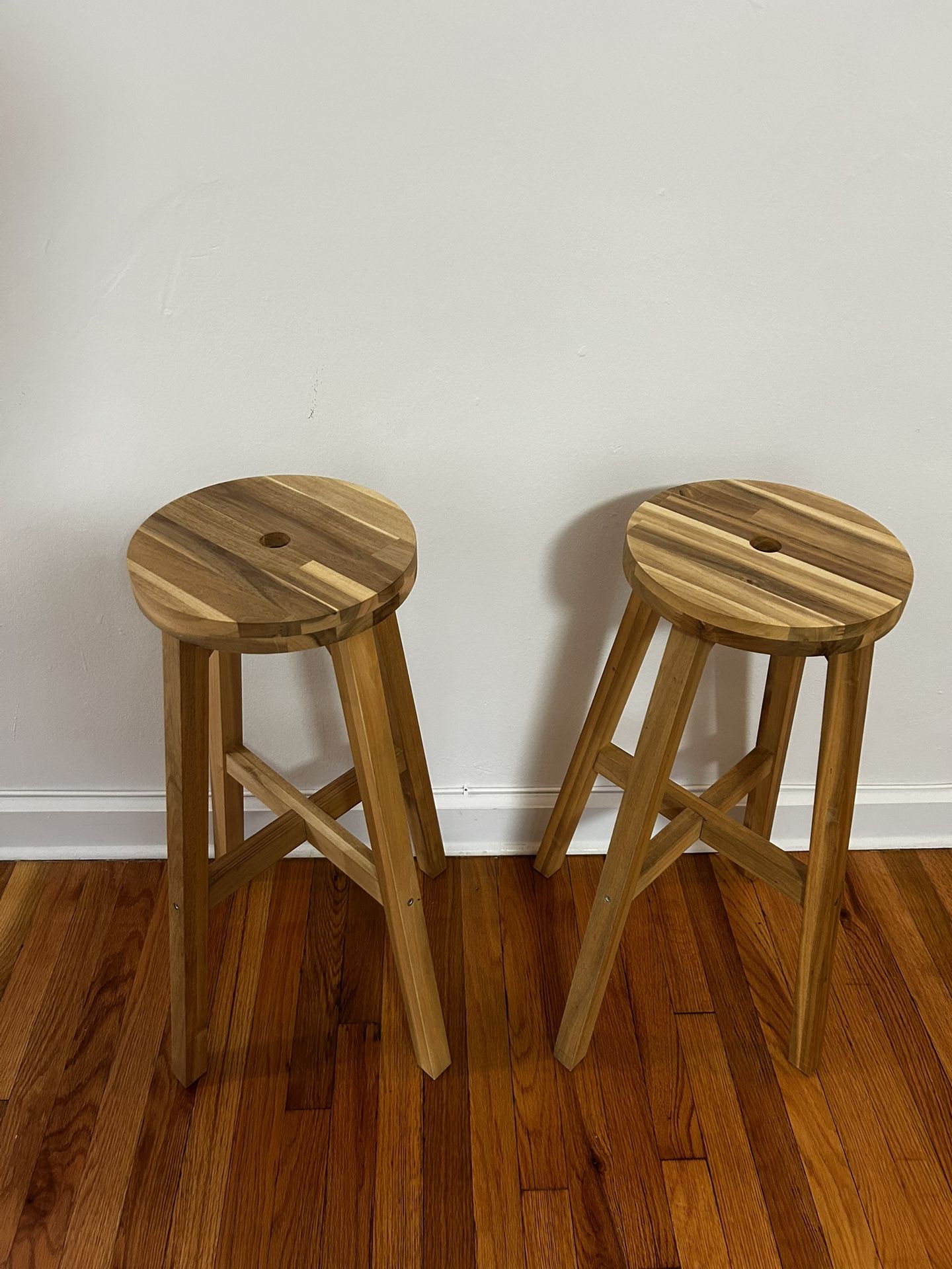 Pair of Solid Wood Stools – Beautiful Grain, Like New