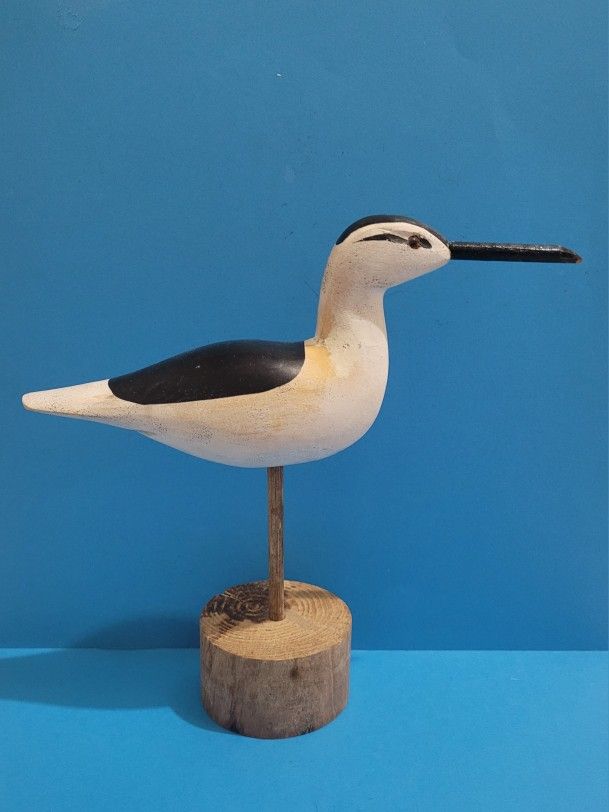 Vintage Hand Carved Hand Painted Wooden Snipe Shore Bird Decoy 8" Tall