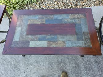 Wood and Slate Tile Coffee Table