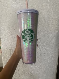 White And Pink Sequins Starbucks Cup