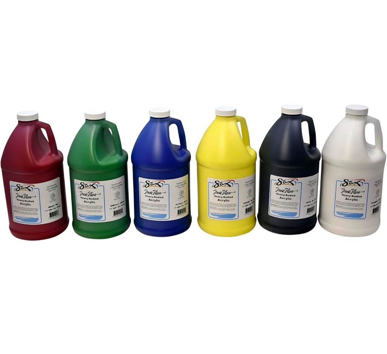 Sax True Flow Heavy Bodied Acrylic Paint - 1/2 Gallon - Set of 6 - Assorted Colors