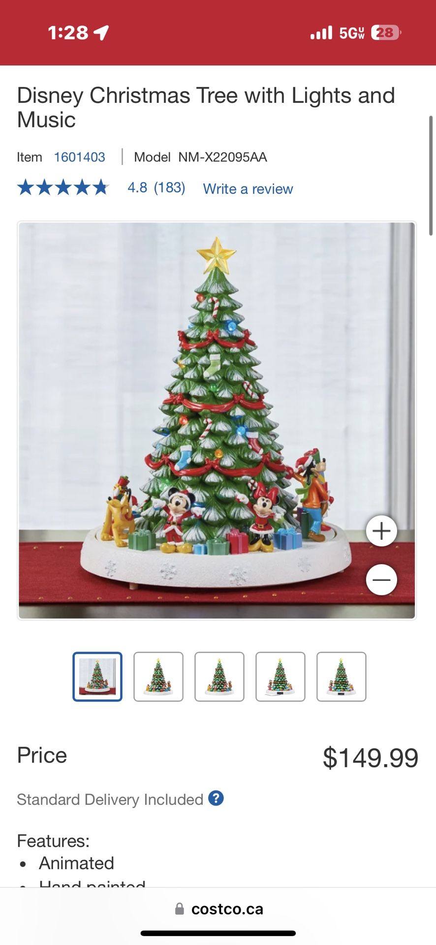Disney Christmas Tree with Lights and Music Collectable