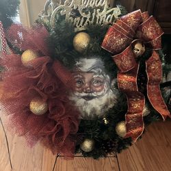Handmade 24” Vintage Santa Wreath