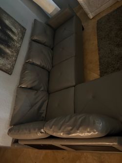 Gray Leather 3-Seater Sofa