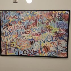 Large Colorful Abstract "LOVE" Wall Art - Modern Pop / Graffiti Style Canvas (Framed)