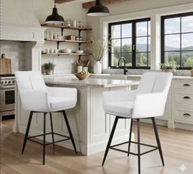 Set of 2 Swivel Upholstered Counter Bar Stools 26" Seat Metal Legs 330 lb