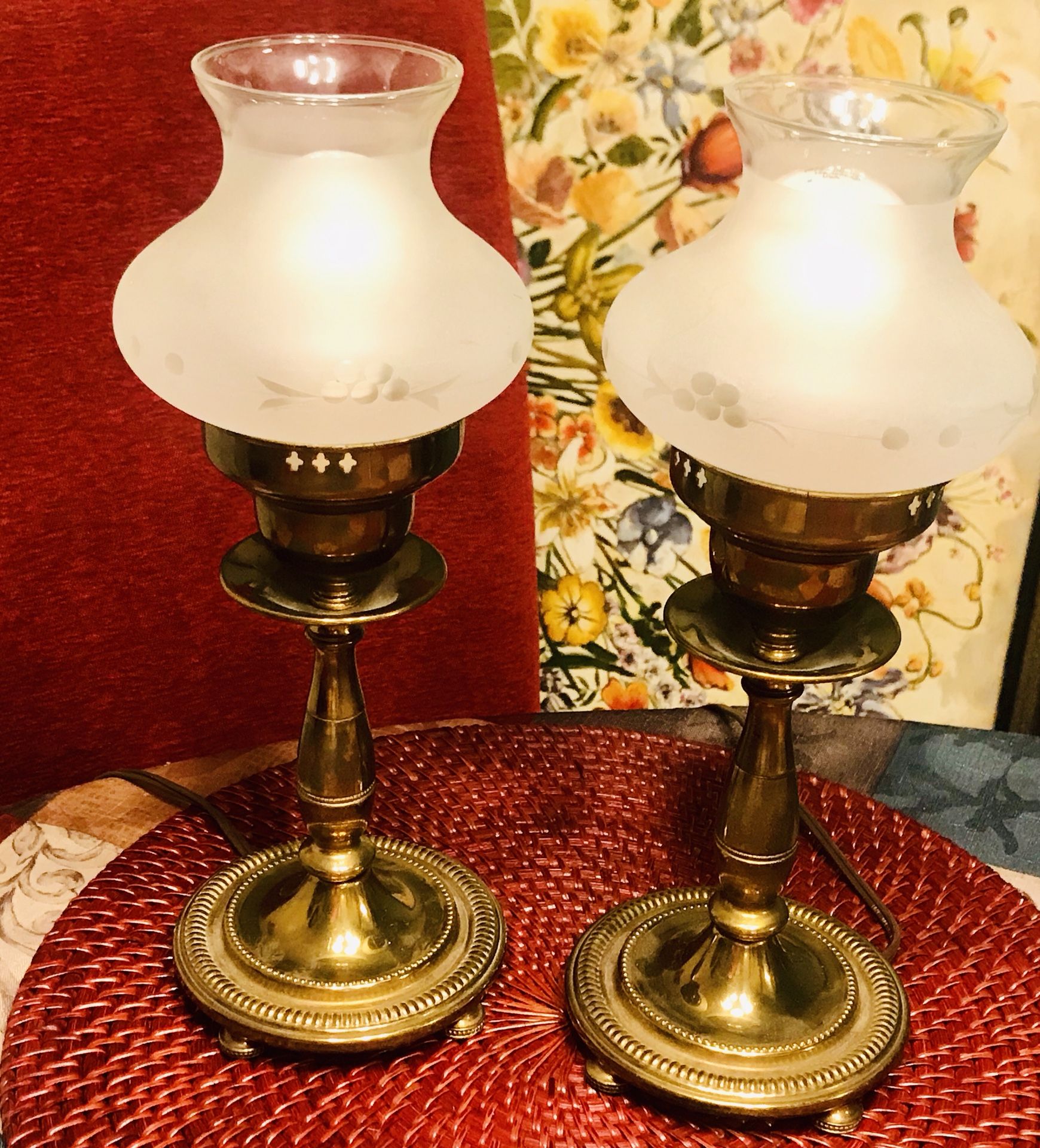 Pair of Vintage Brass electric hurricane lamps